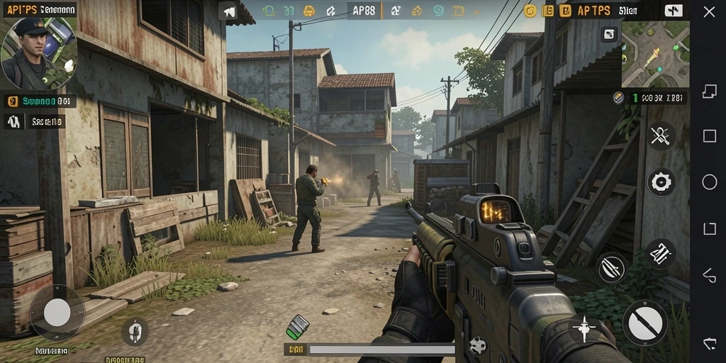 Tampilan gameplay menegangkan dalam API88 dengan aksi tembak-menembak.