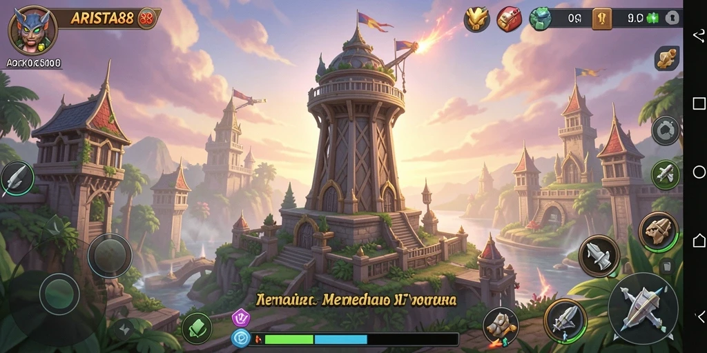 Tampilan gameplay menara pertahanan yang epik dan penuh strategi.