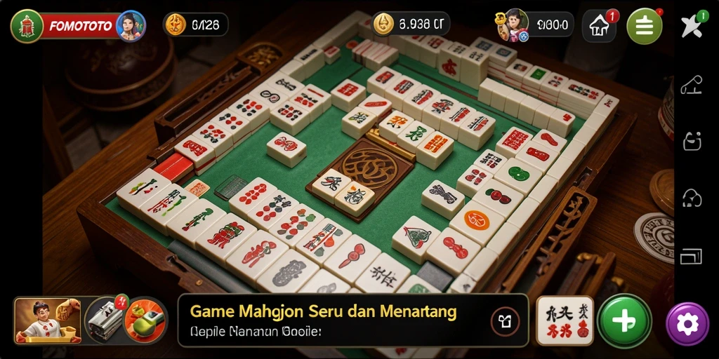 Screenshot utama FOMOTOTO menampilkan aksi seru dalam permainan Mahjong.