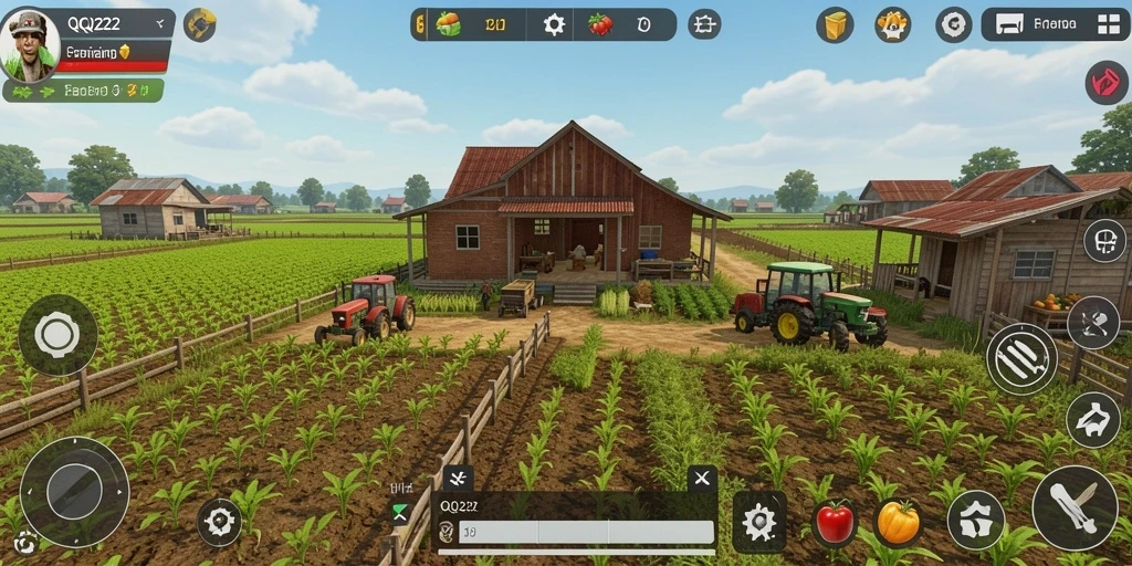 Tampilan gameplay QQ222 yang menarik dalam mengelola kebun dan hewan.