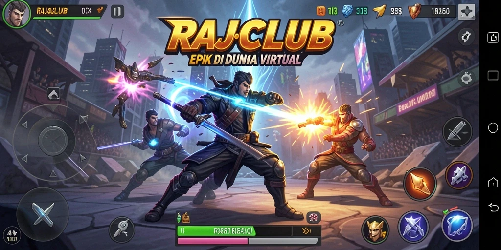Screenshot RAJACLUB menampilkan pertarungan aksi penuh serta karakter unik.