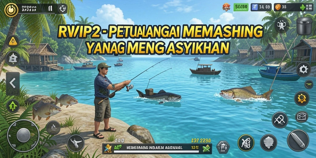 Tampilan menarik dari gameplay memancing yang penuh petualangan.
